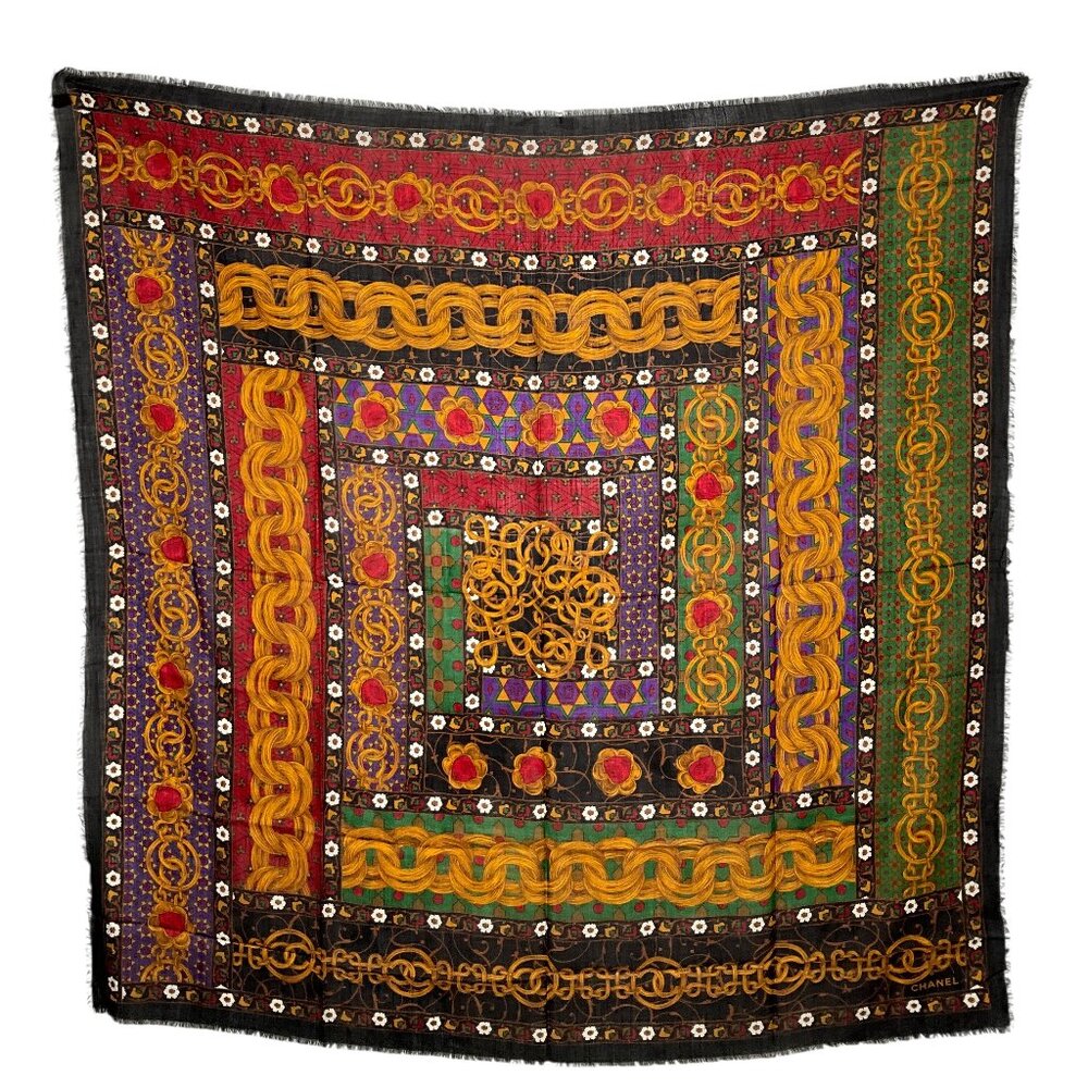 Chanel CC Chain Link Printed Cashmere Silk Shawl